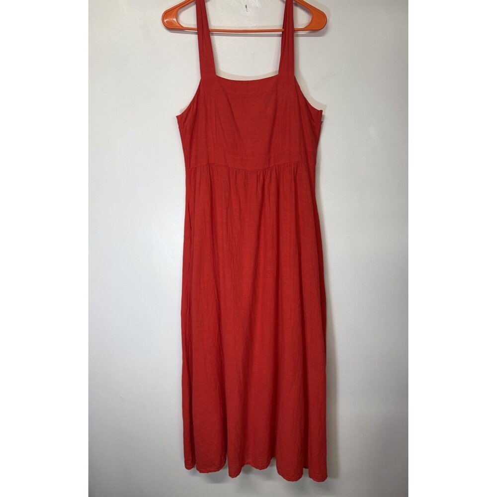 Francesca Bettini Red Coral Linen Midi Dress Made Italy Sleeveless square Neck L